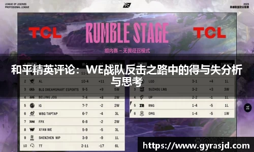 和平精英评论：WE战队反击之路中的得与失分析与思考